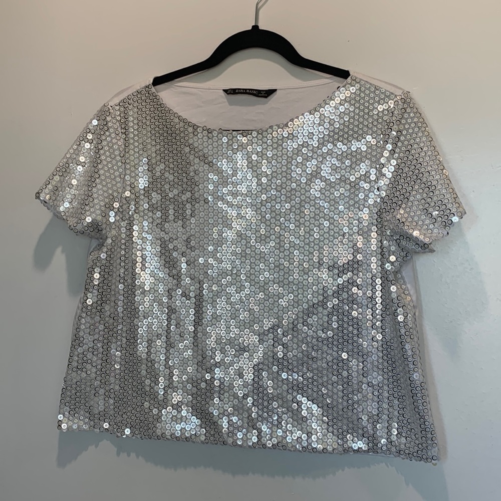 Zara Basic Sequen Crop Top Size Large - image 2